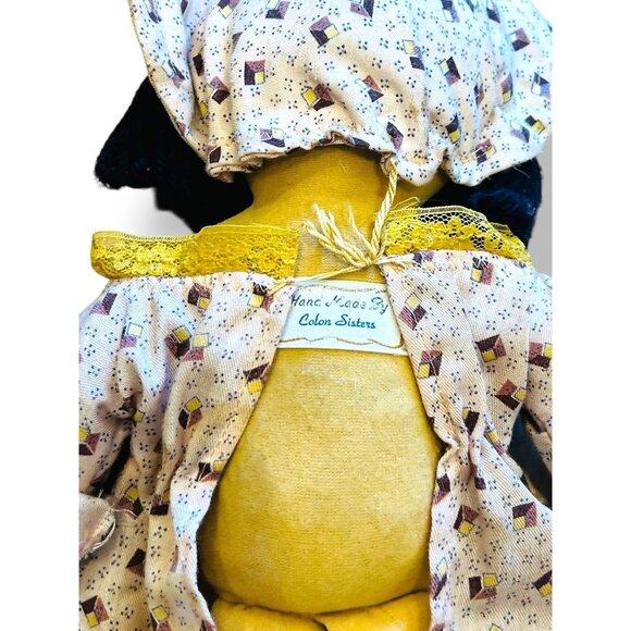 Vintage Handmade Rag Doll by Colon Sisters Yellow Dress Blue Yarn Hair 12 in - Picture 8 of 11
